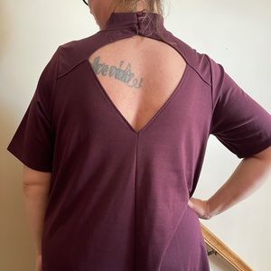 Maroon turtleneck swing dress with open back from Ellos